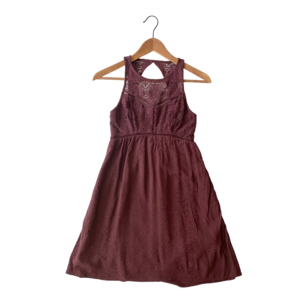 Abercrombie & Fitch Sleeveless Lace Bodice Back Cut Out Maroon Dress